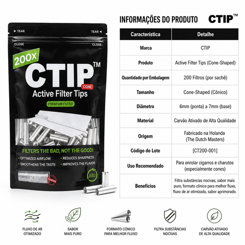 CTIP™ Active Filter Tips Cone-Shaped – 200 Filtros de Carvão Ativado