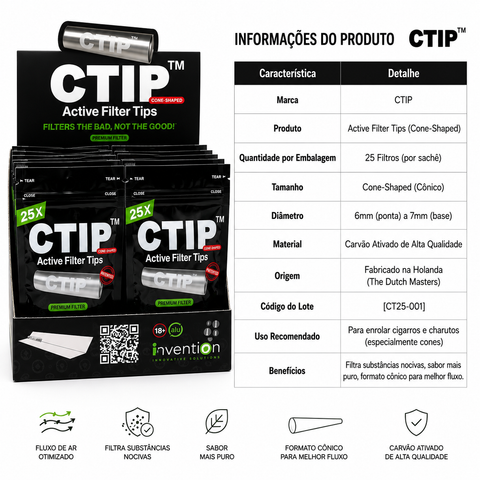 CTIP Active Filter Tips Premium Cone – 25 Filtros de Carvão Ativado