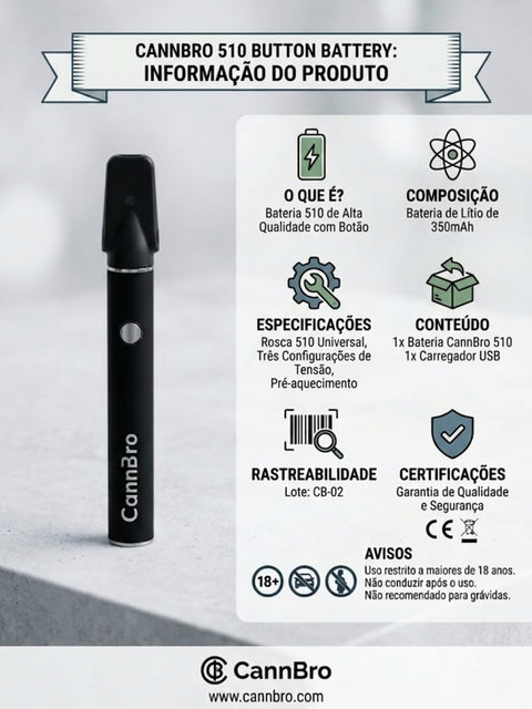 CannBro 510 Button Battery – Bateria Universal 510 com Botão e Pré-Aquecimento